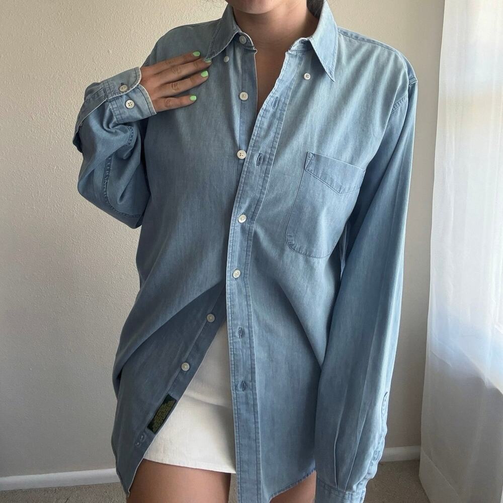 Vintage 90s Denim Button Up 100% cotton collegiate preppy western minimalist